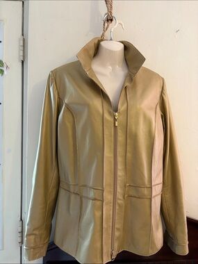Women's Metallic Gold Faux Leather Zip Front Jacket
